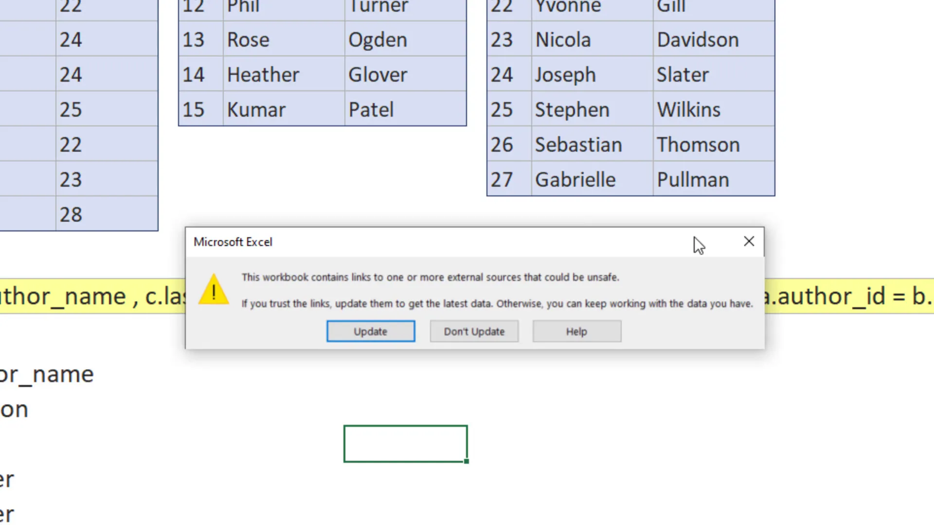 Error message for external links