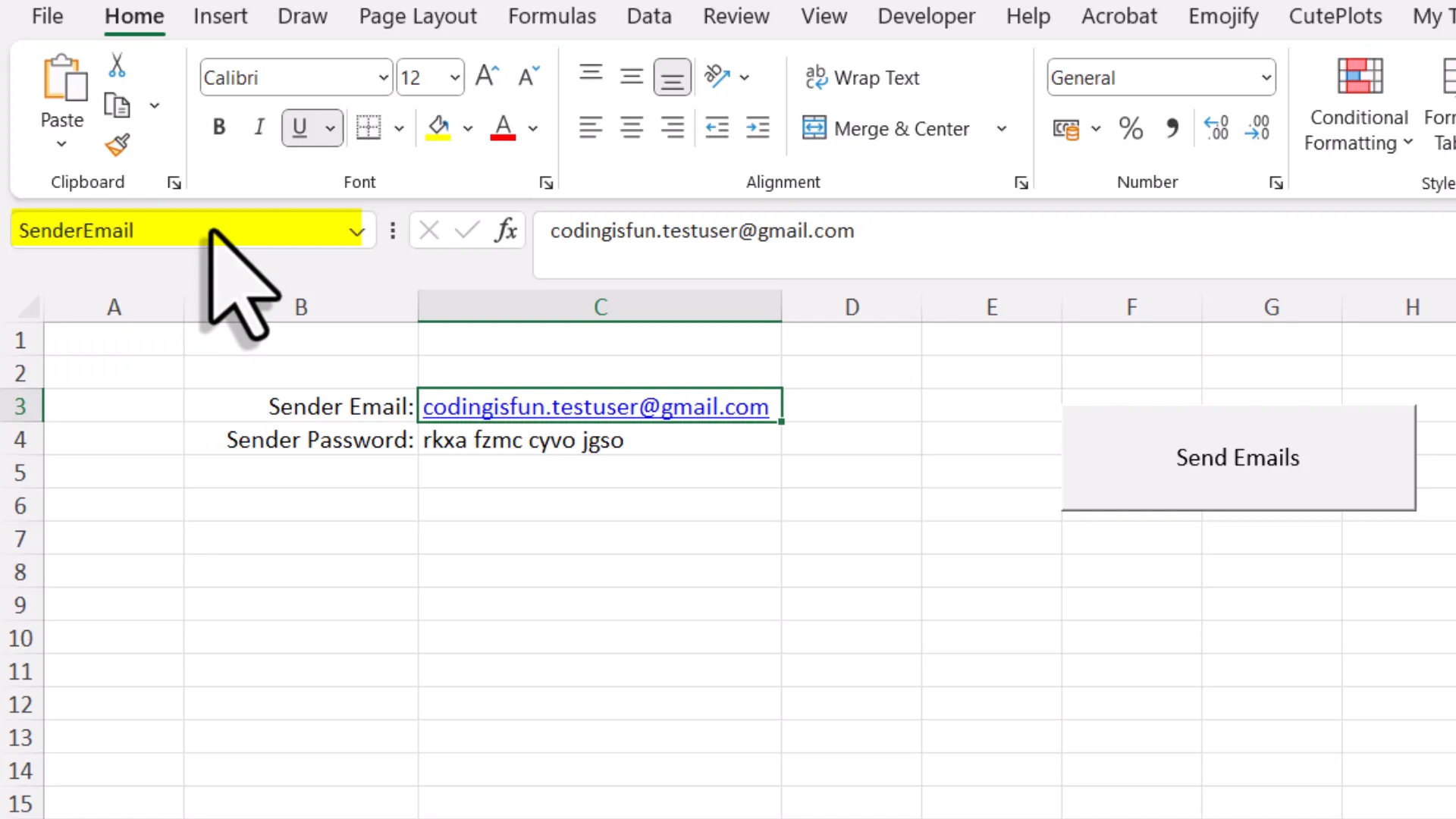 Naming cells in Excel