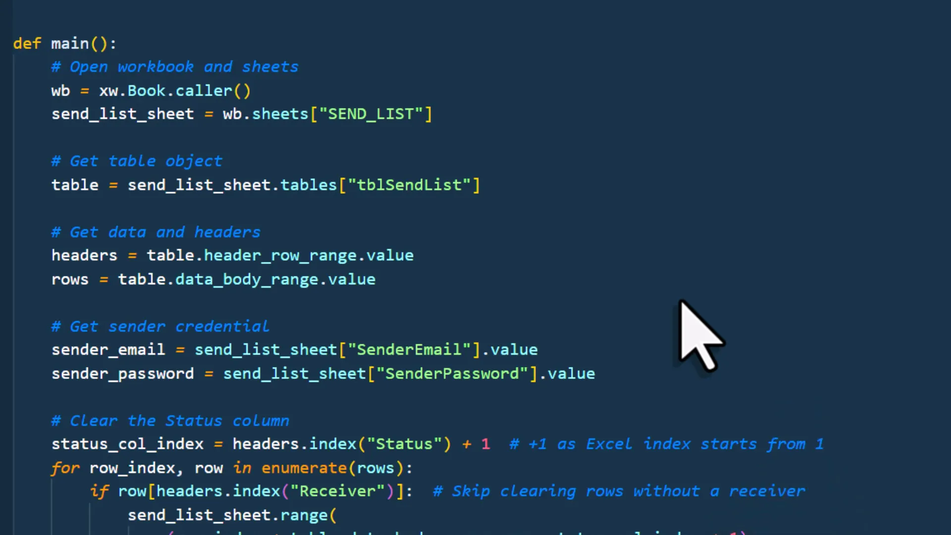 Python main function for sending emails