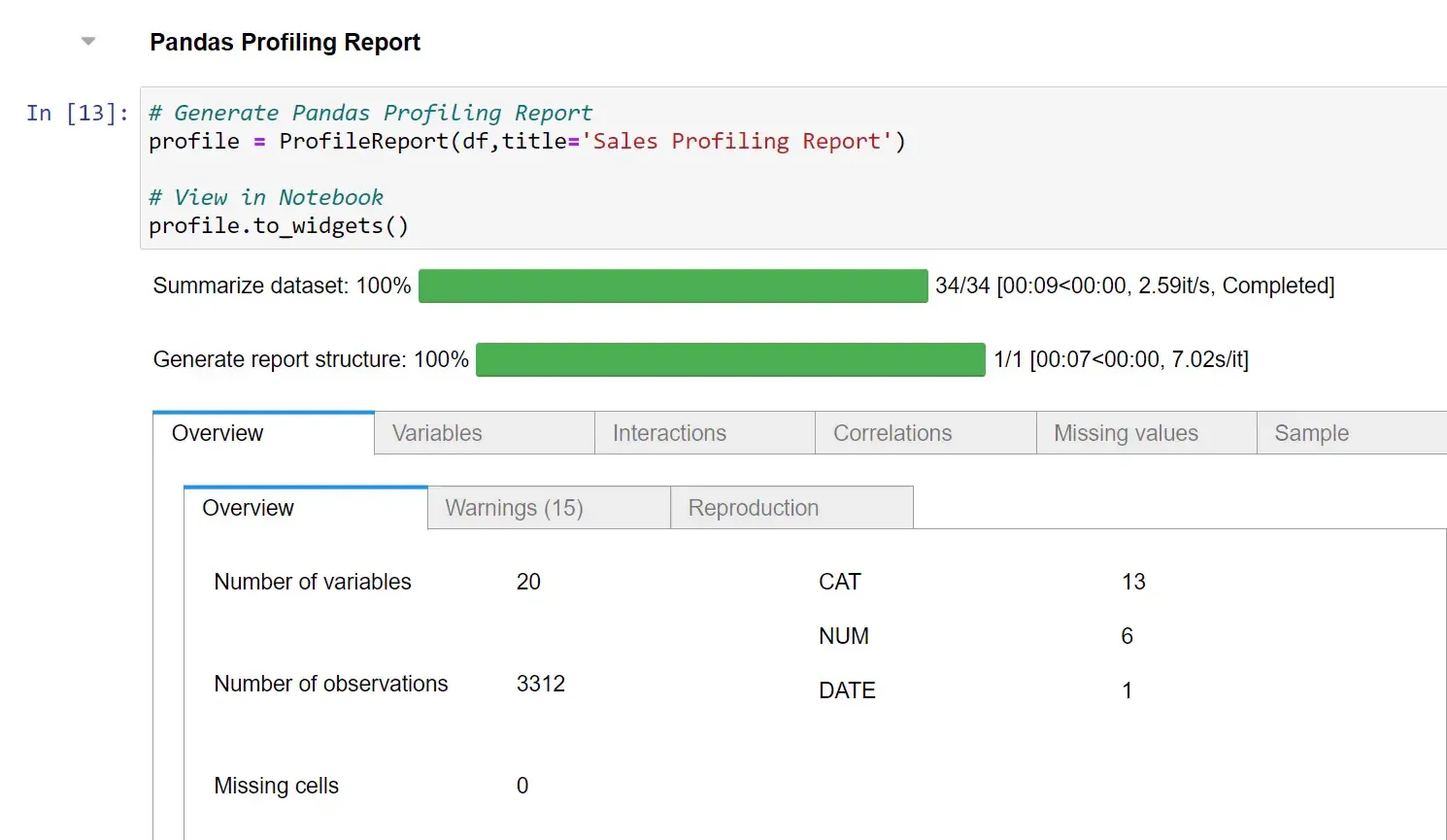 Pandas Profiling Report
