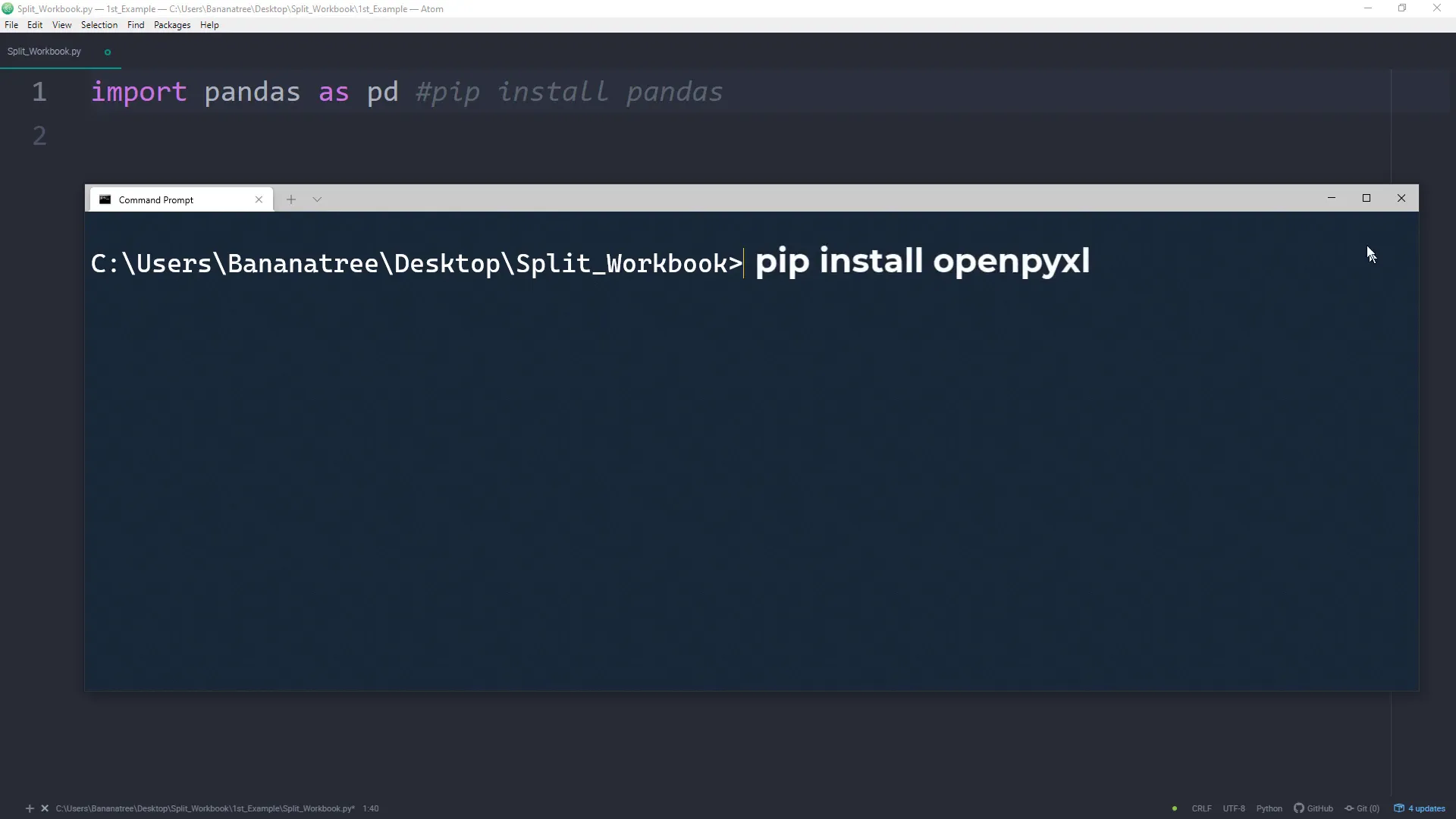 Installing pandas and openpyxl