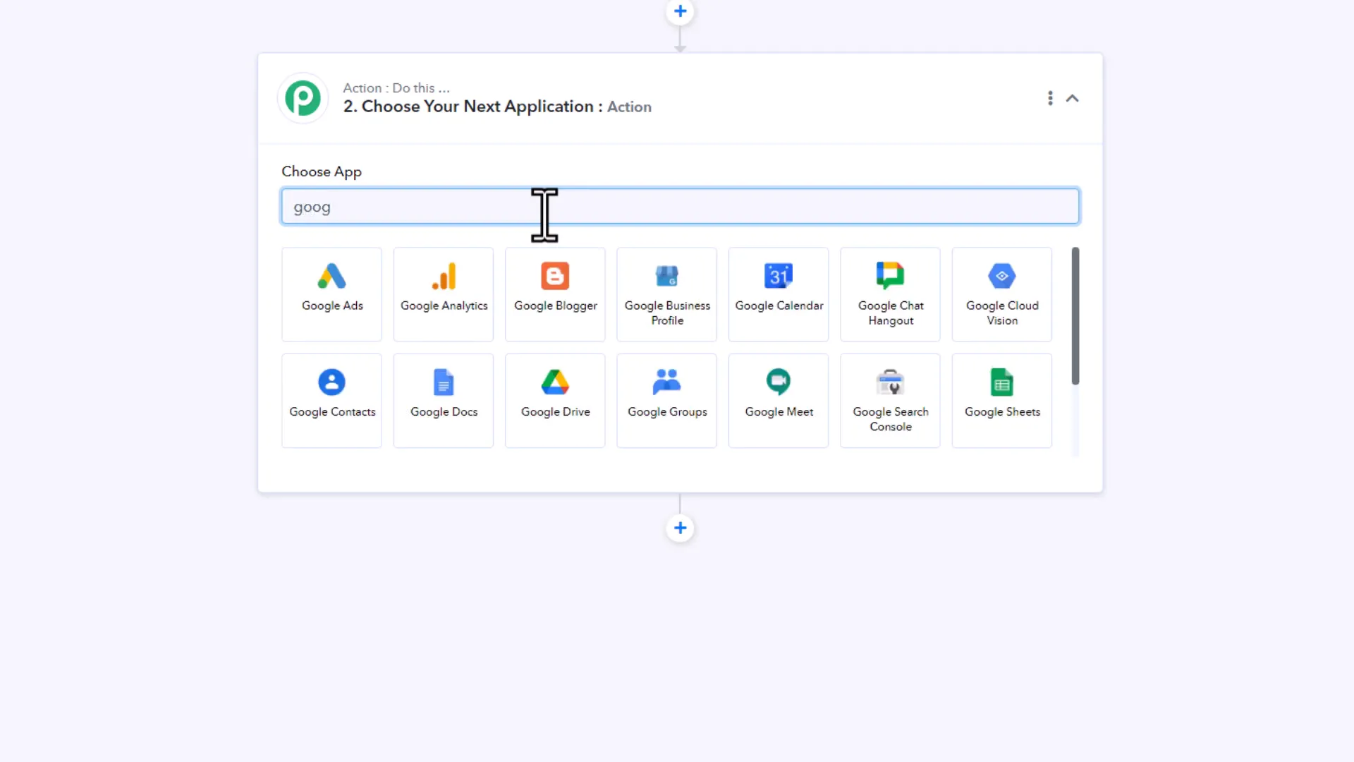 Choosing Google Sheets action