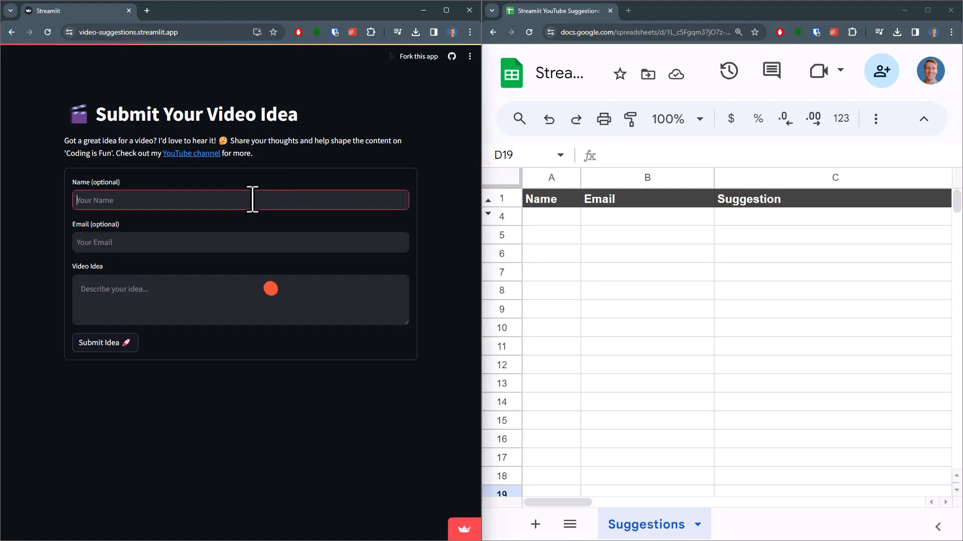 Streamlit entry form example