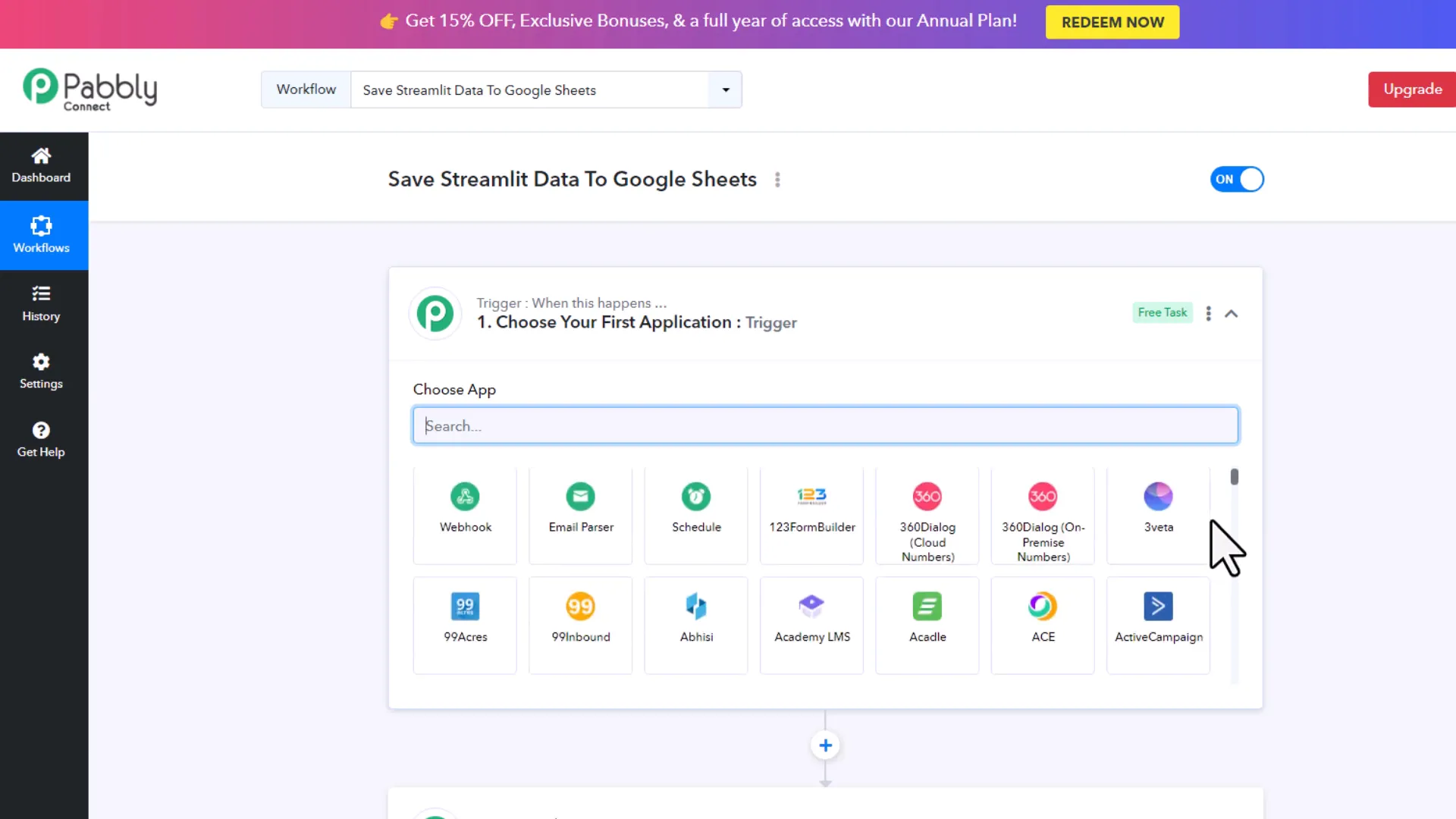 Pabbly Connect workflow creation