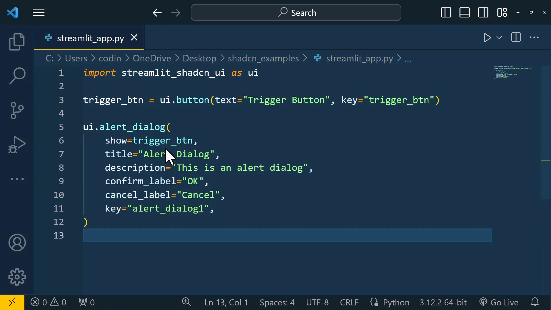 Pasting sample code in Python file