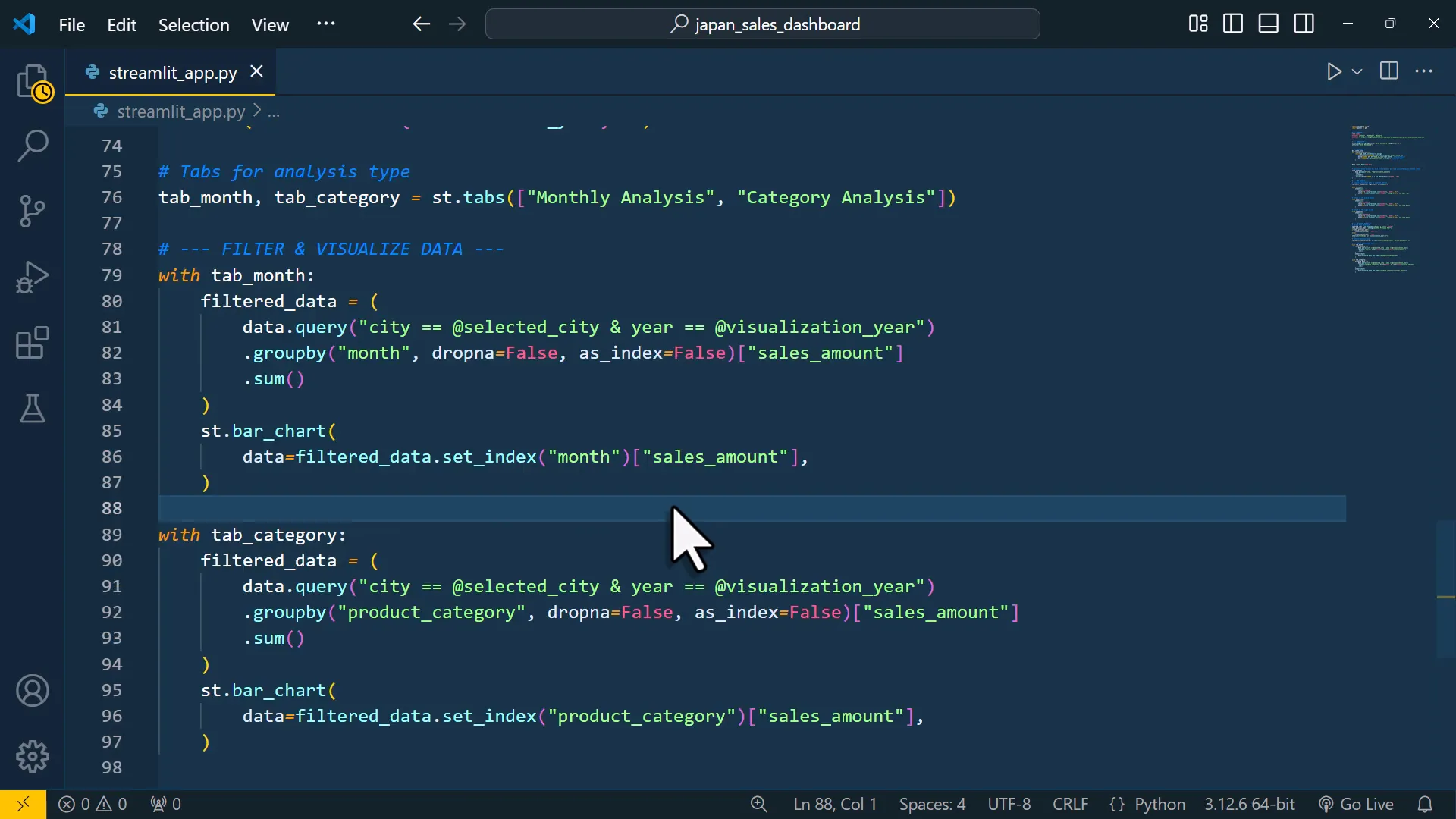 Visualizing sales data with charts