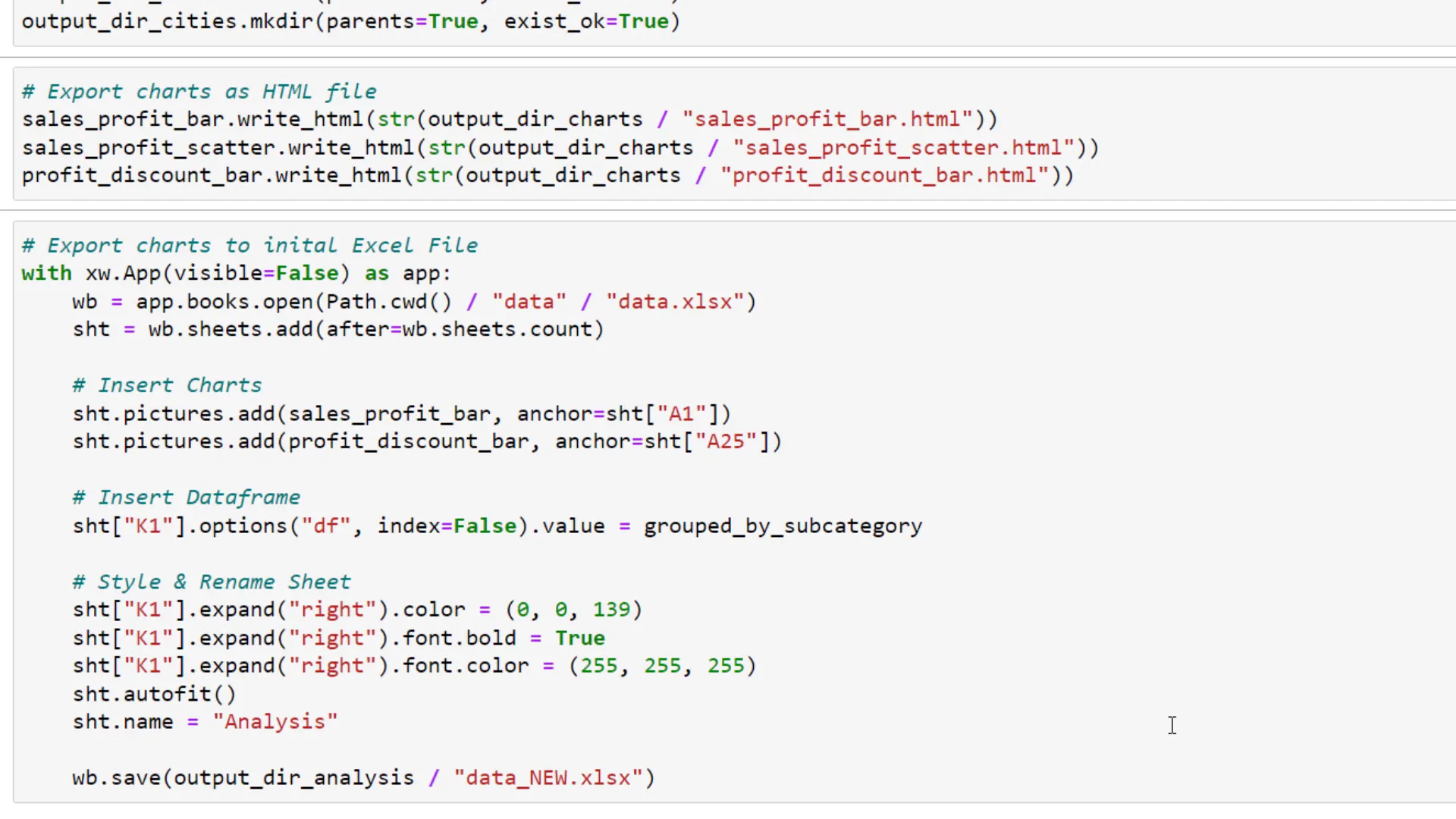 Exporting charts to Excel