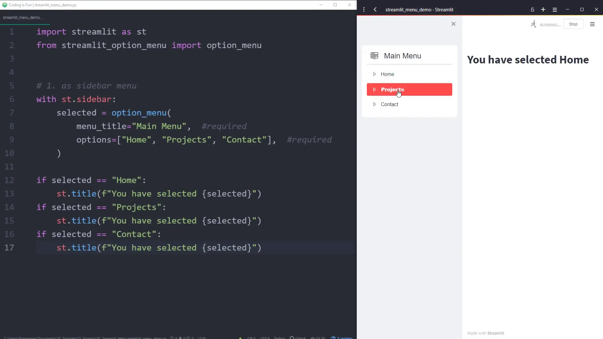 Creating the sidebar navigation menu