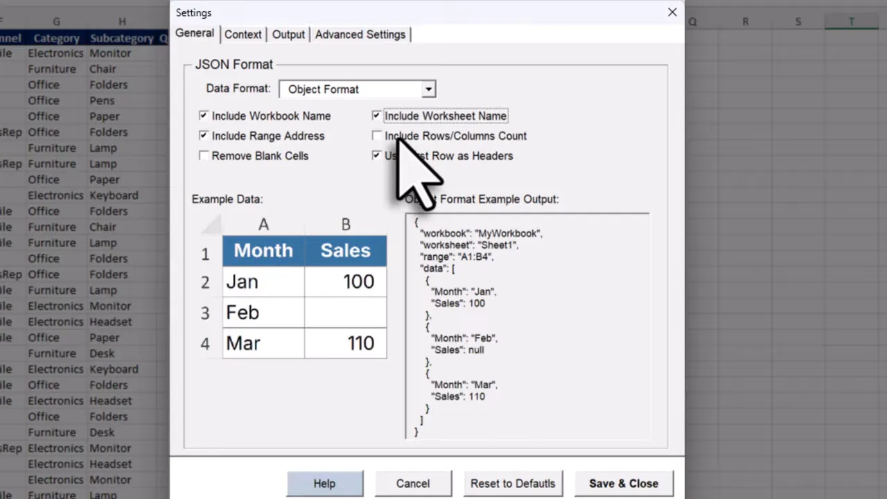 XLPrompt settings window showing output and content options