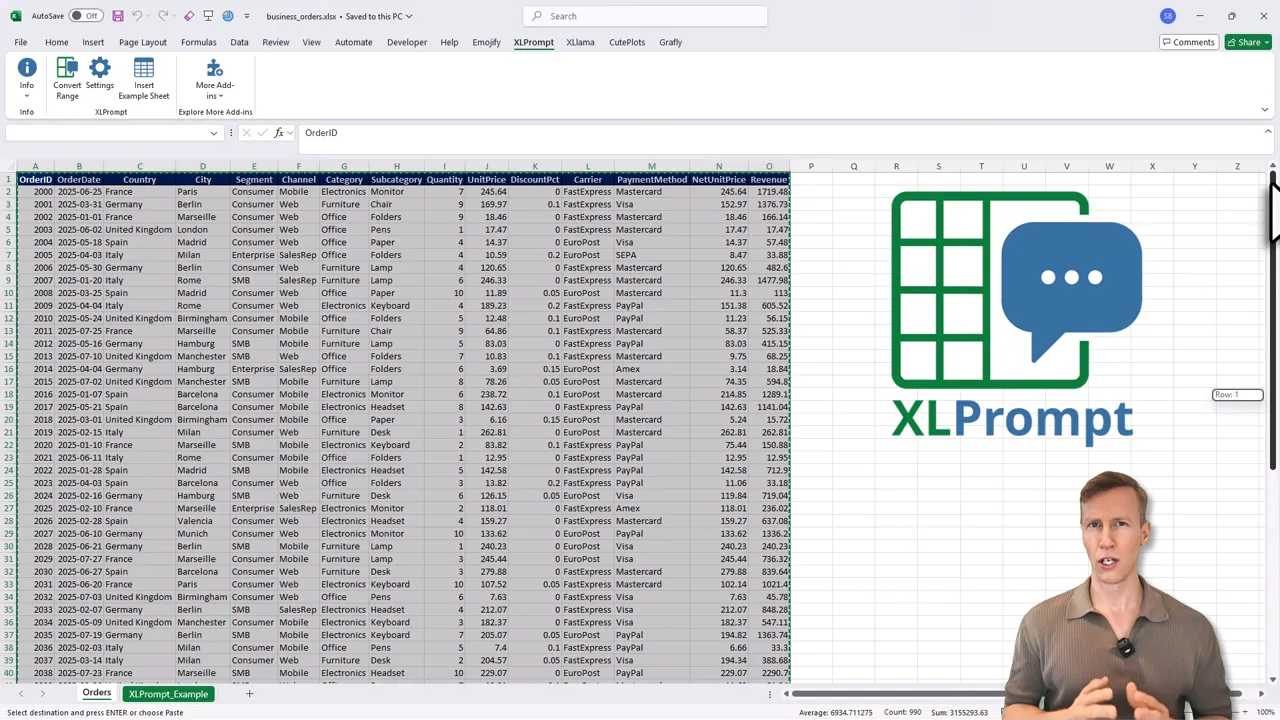 Excel Prompt button shown in Excel ribbon