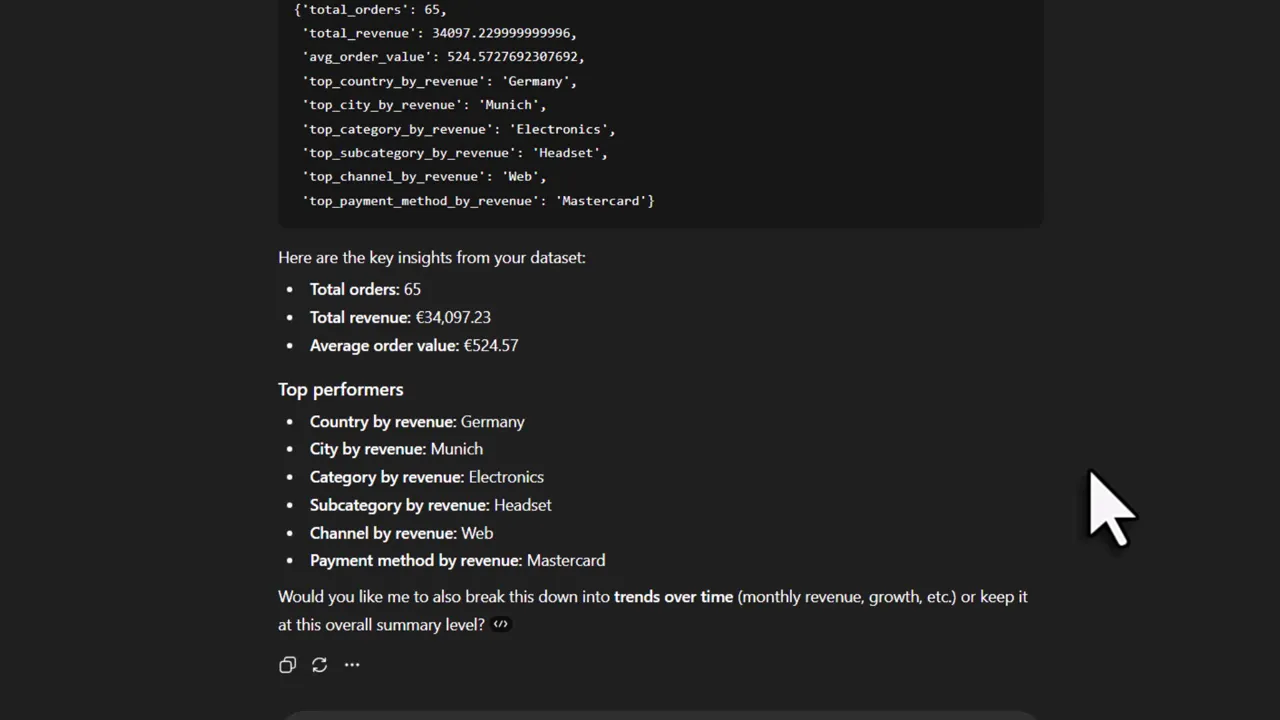 ChatGPT analyzing JSON and returning accurate KPIs