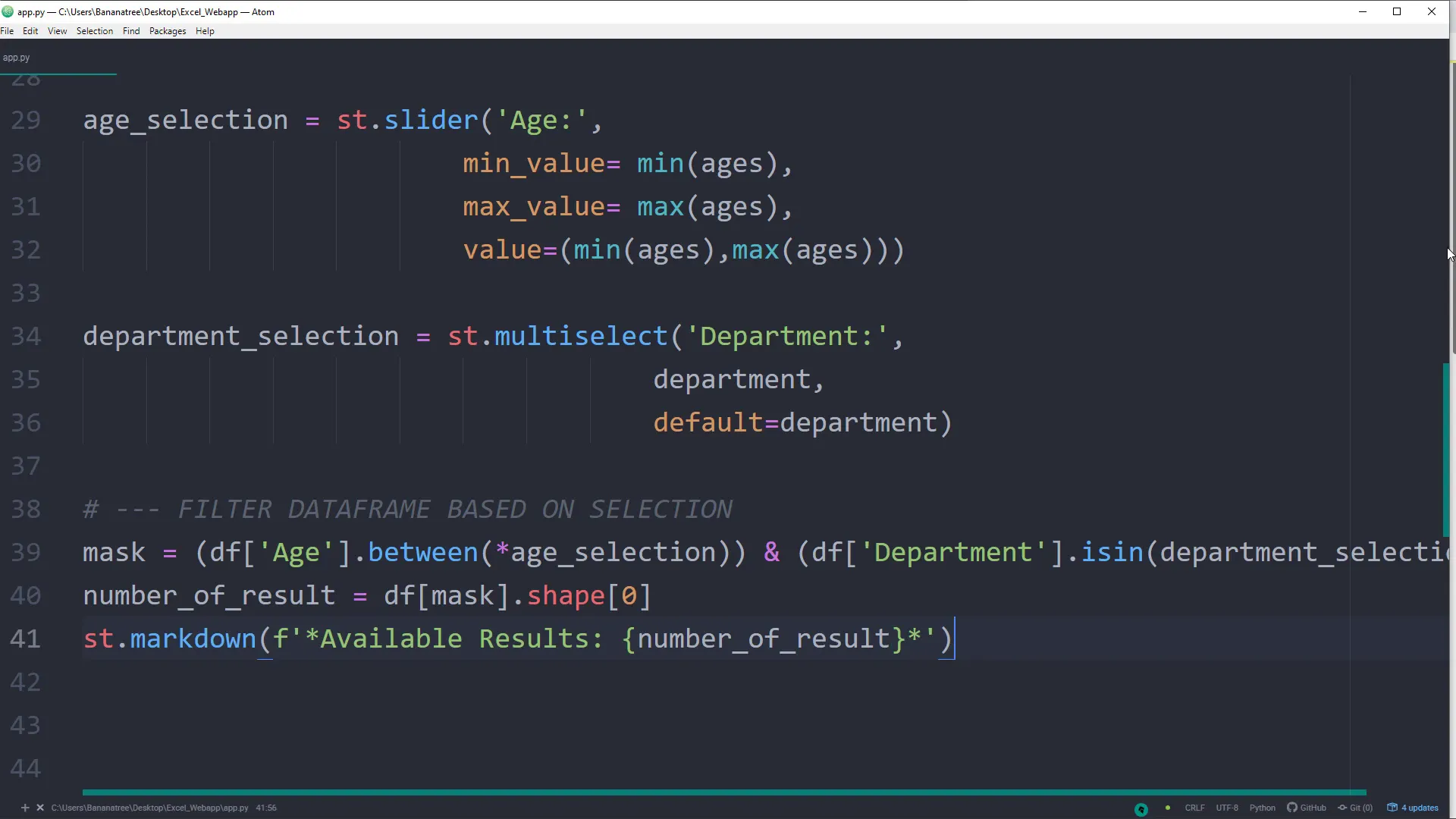 Filtering Dataframe based on User Selection