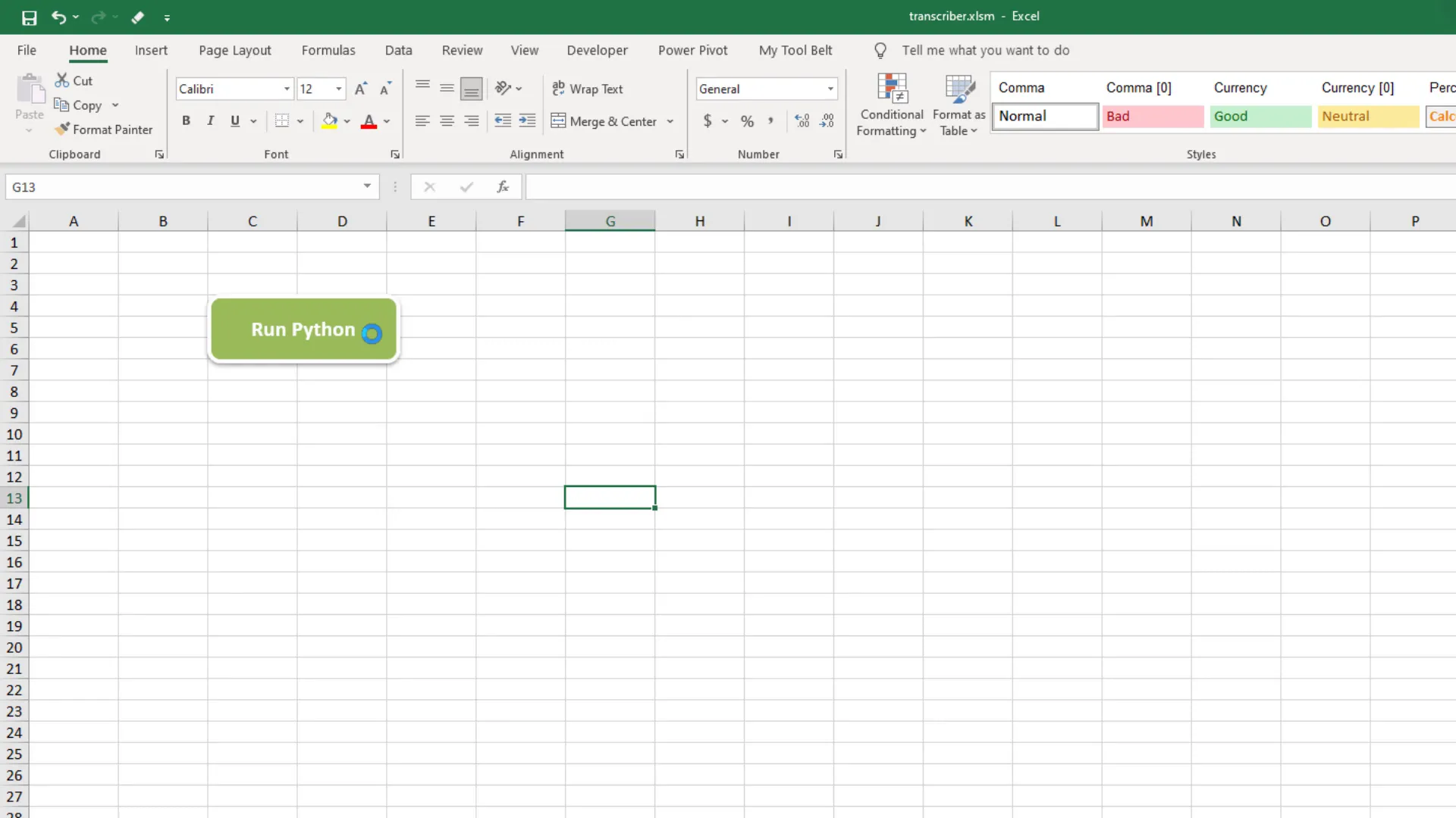 Excel showing hello xlwings in cell A1
