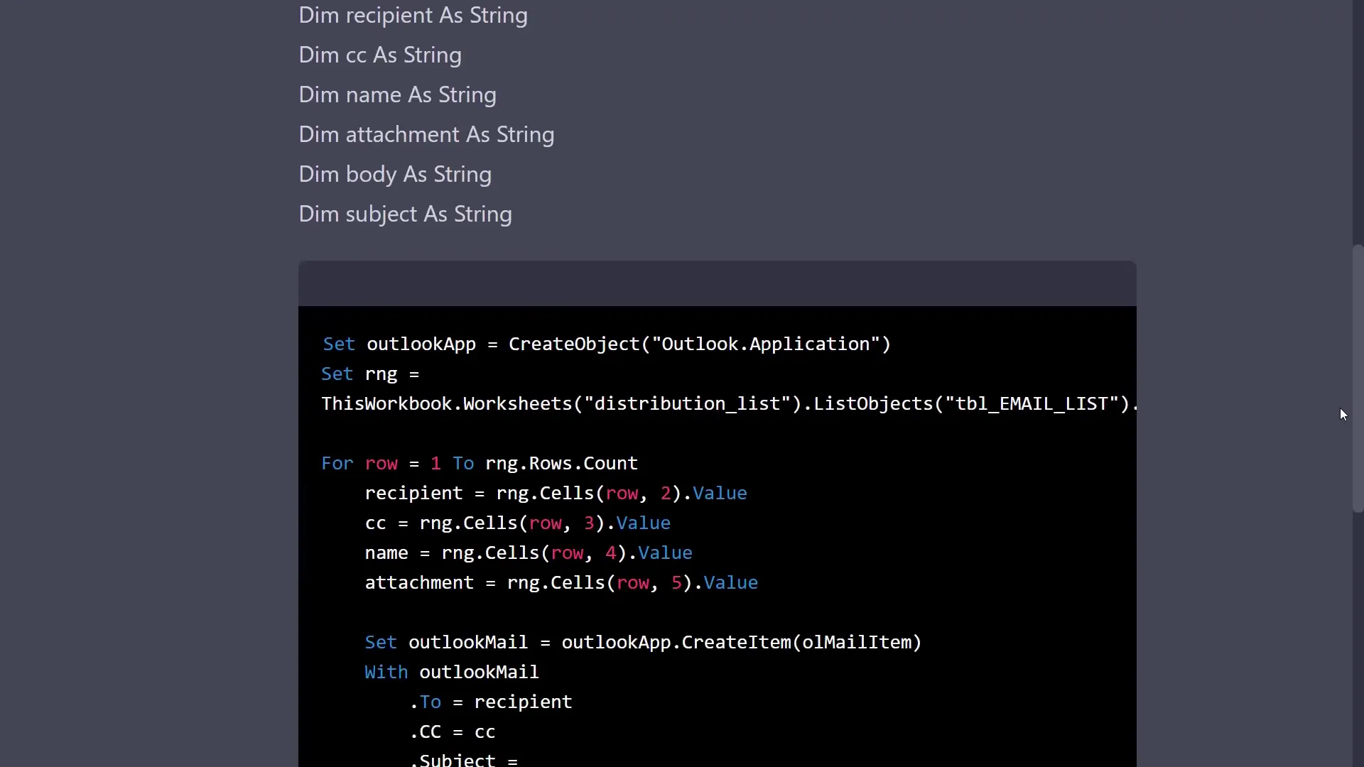 VBA code for sending personalized emails
