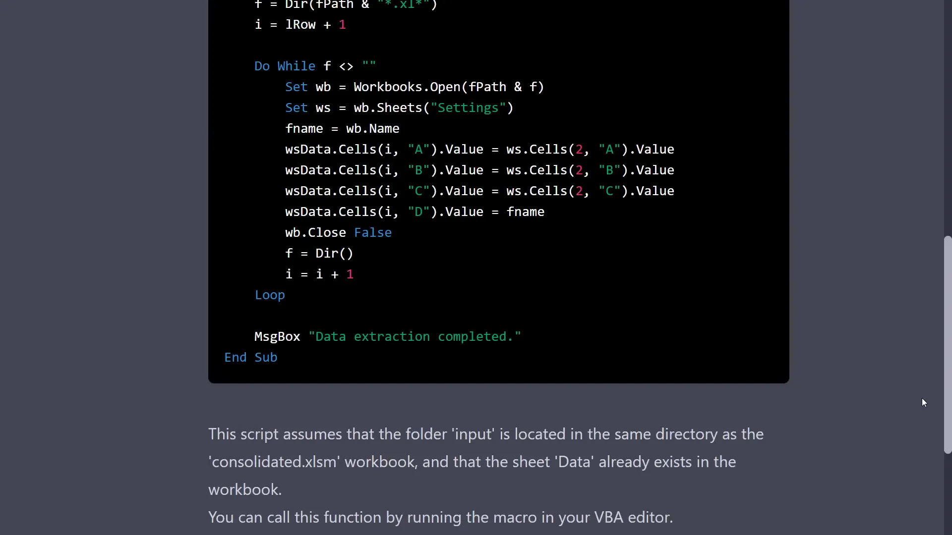 VBA script for extracting data from multiple files