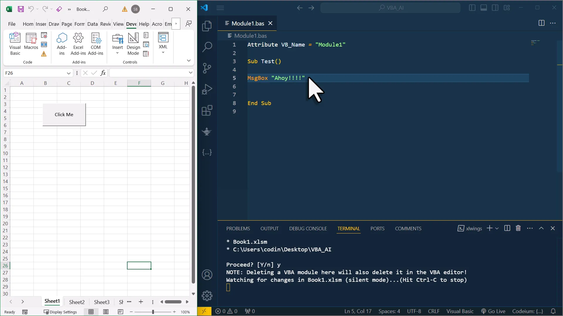 Using Codeium to generate VBA code