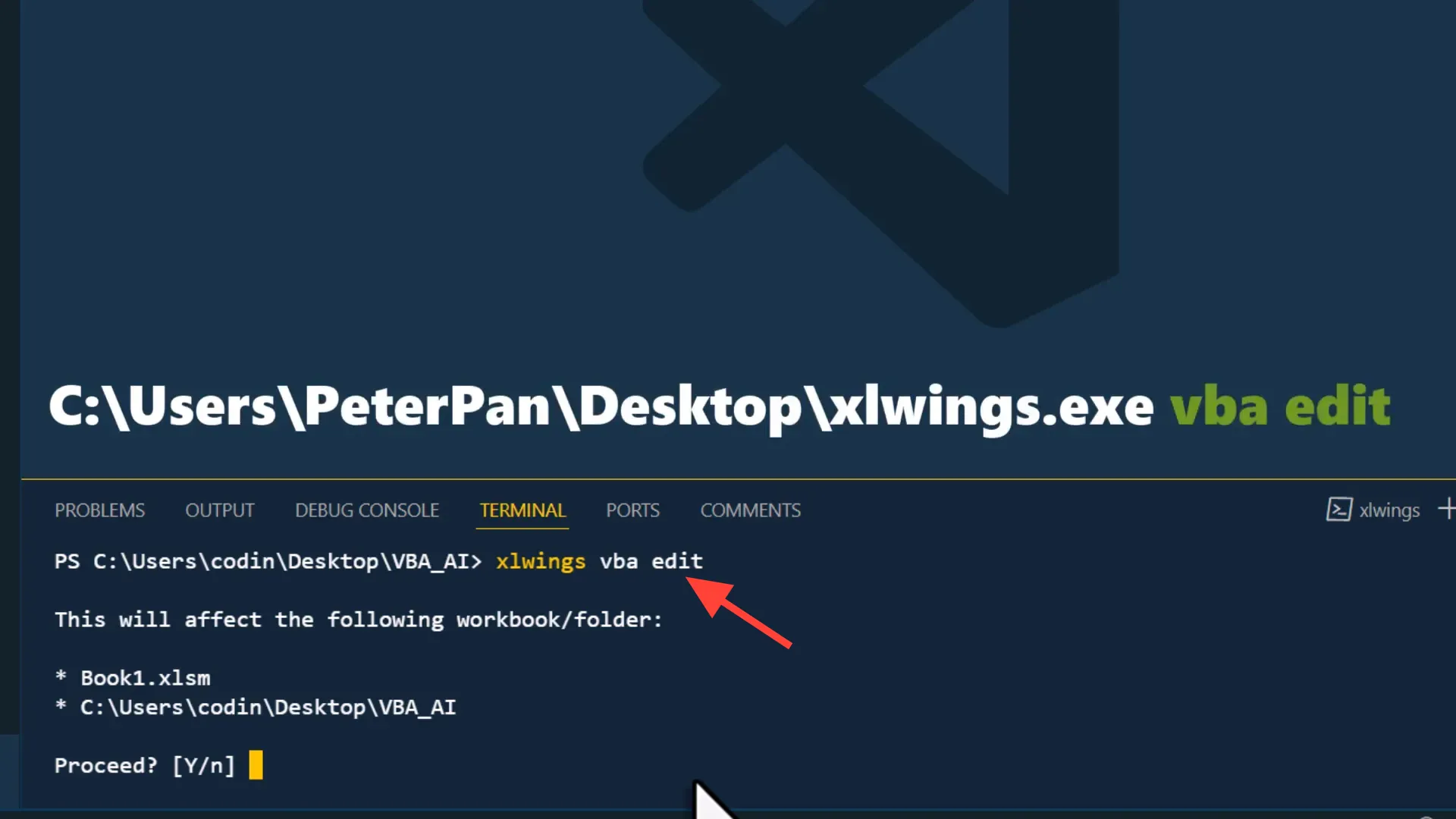 Executing xlwings command in VS Code