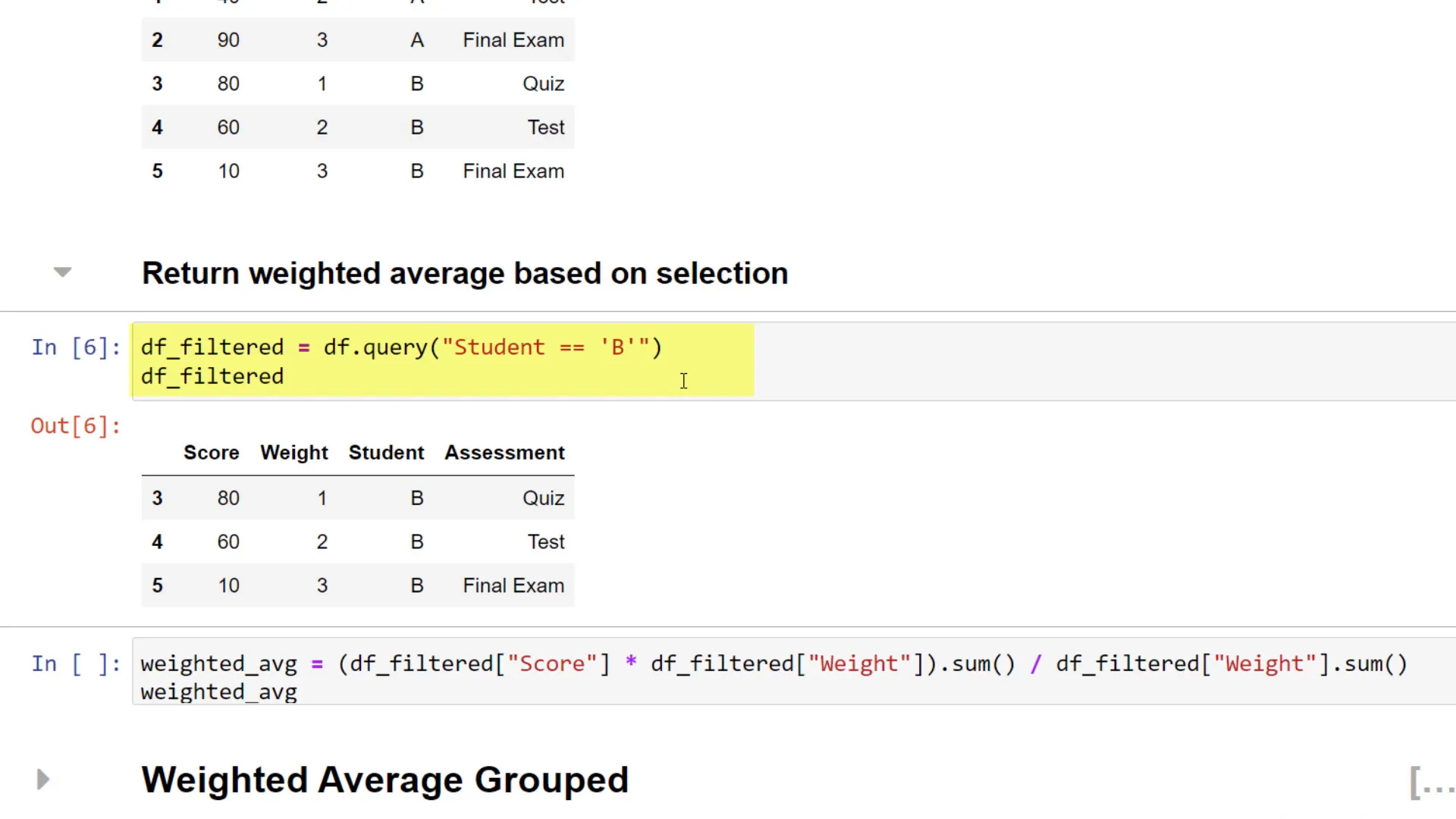 Filtered DataFrame for Student B