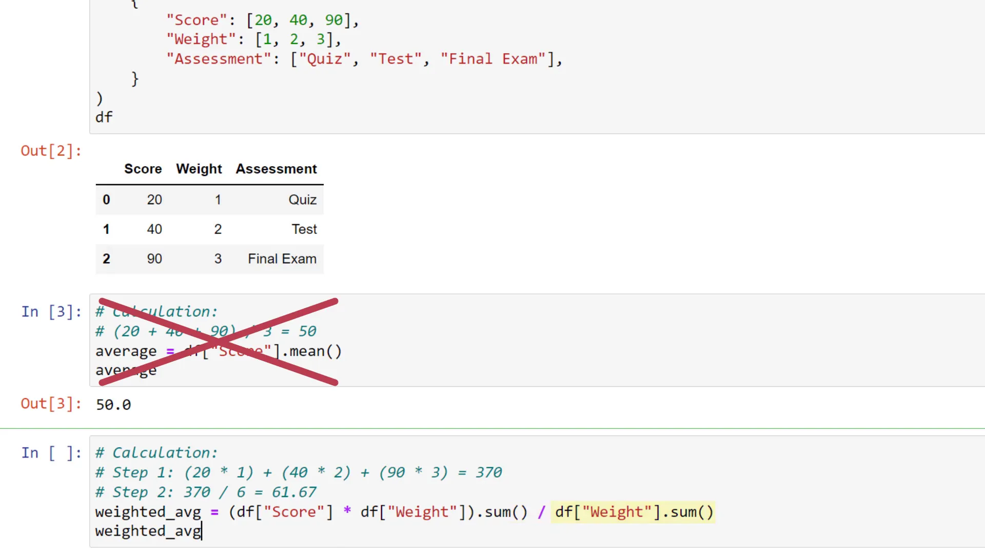 Example DataFrame with weighted average