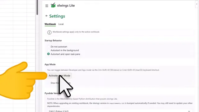 xlwings Lite App Mode showing a single green Run Script button