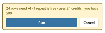 Run estimate with Run and Cancel controls