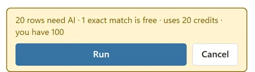 Credit estimate before confirming the match run