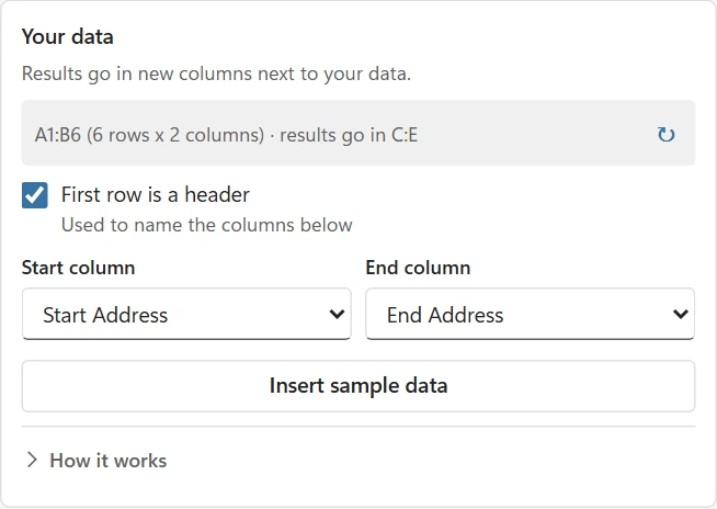 Data selection controls and sample data button