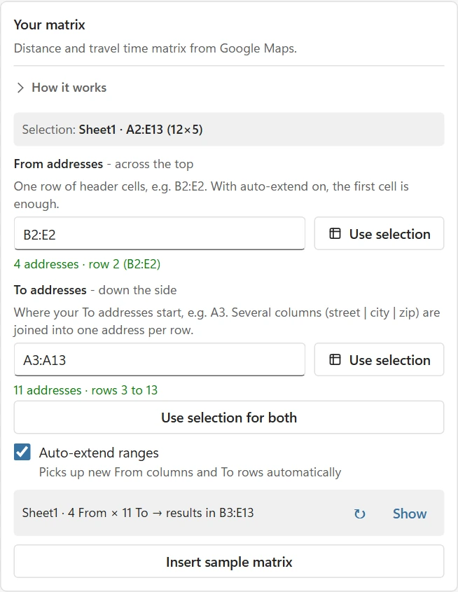 Data selection controls and sample data button