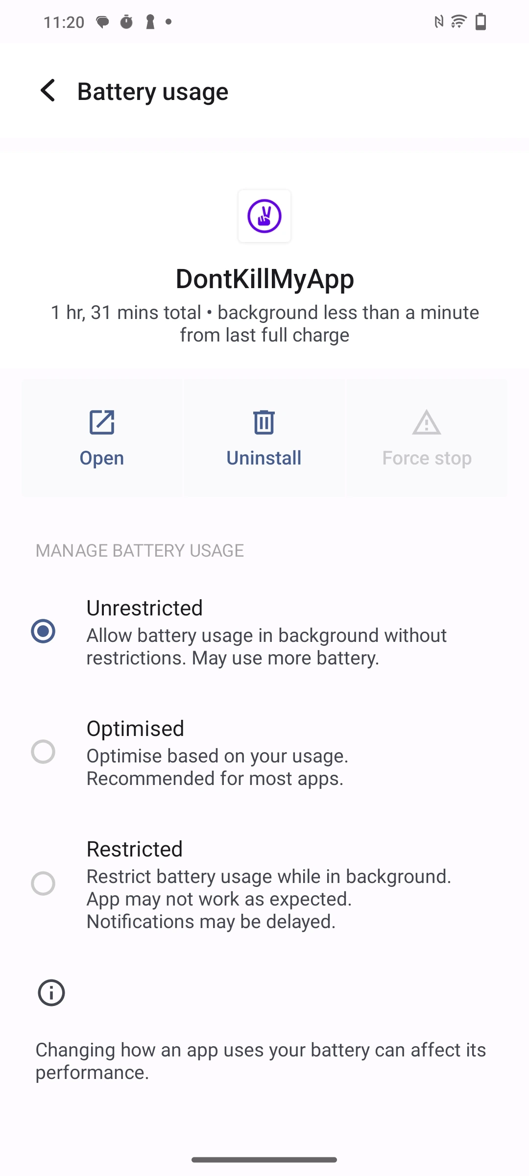 vivo Android 13 example of unrestricted app battery usage. Choose KDE Connect on your phone.