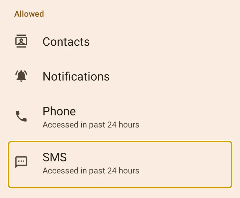 KDE Connect app permissions with SMS under Allowed