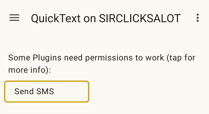 KDE Connect device screen listing Send SMS under plugins that need permissions