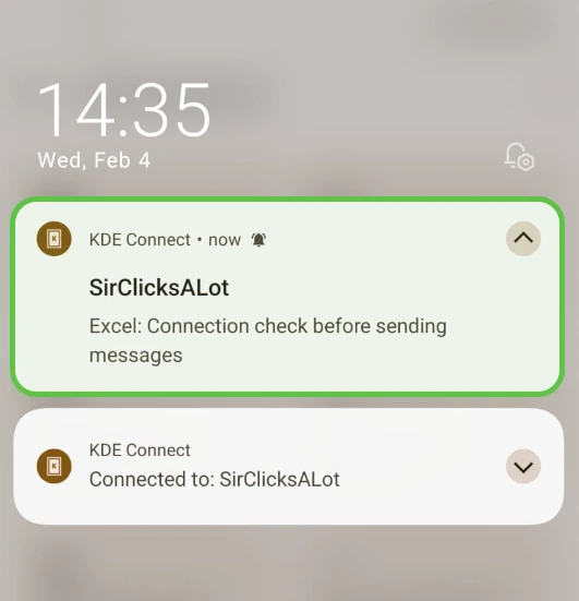KDE Connect ping success notification on phone