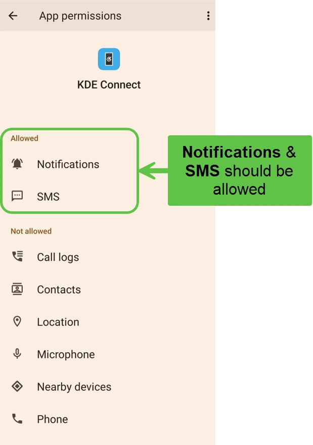 KDE Connect app permissions