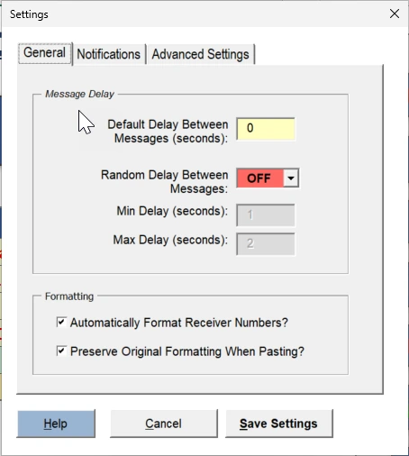 The Formatting section of the settings sheet, with paste and plus sign options