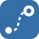 White dotted route connecting two circles on blue icon