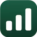 White ascending bar chart icon on dark green background