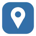 White location pin icon on blue rounded square