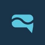 Turquoise chat bubble logo on dark blue background