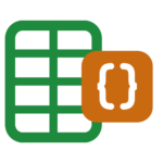 Green spreadsheet grid icon with orange code braces