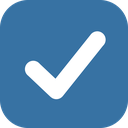 White check mark on blue rounded square icon