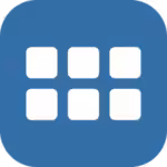 Blue rounded square icon with six white tiles